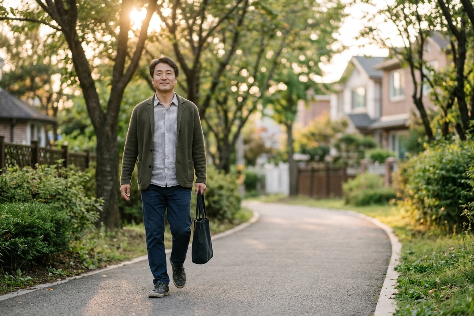 편안한 걸음으로 일상에 복귀하는 성인의 설명 장면